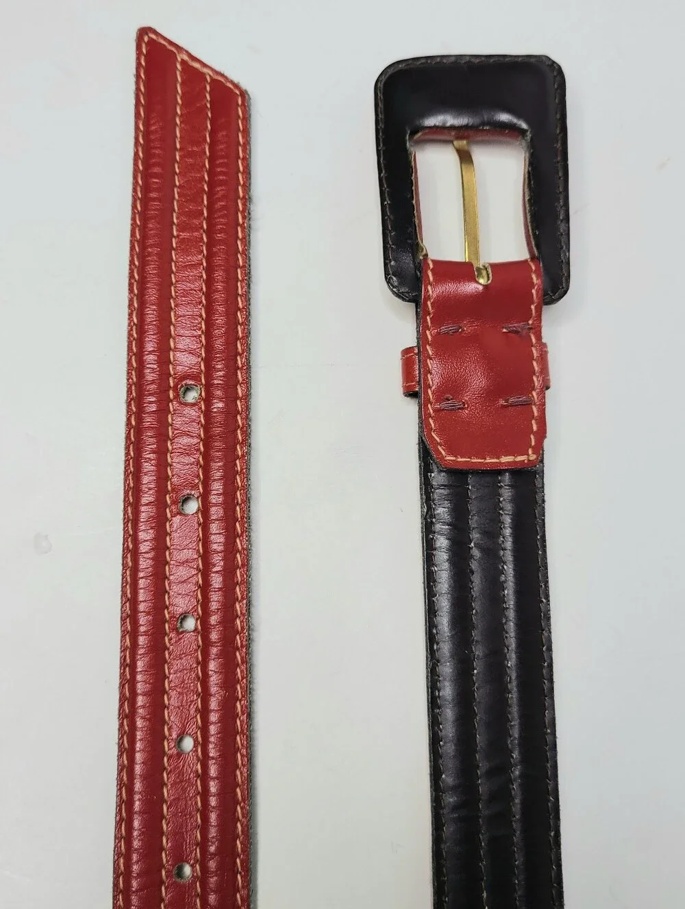 Yves Saint Laurent Red Stitch Detail Genuine Leather Vintage Belt